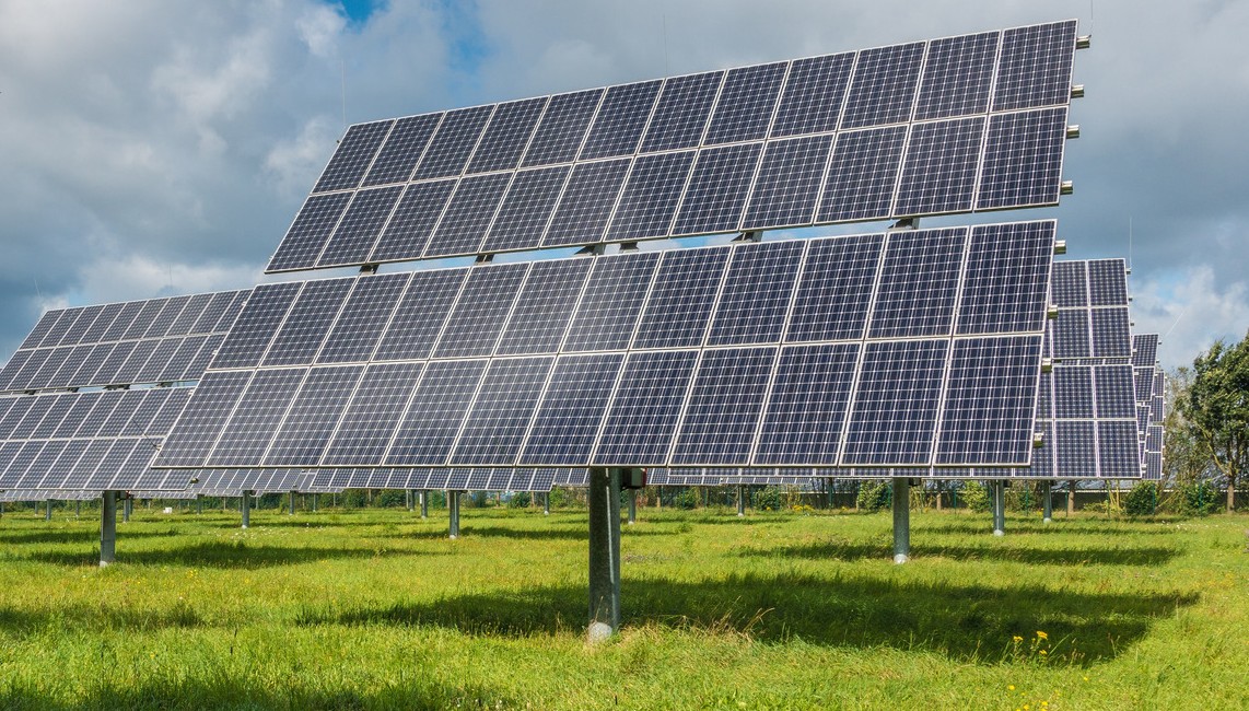 Solar panels on the meadow