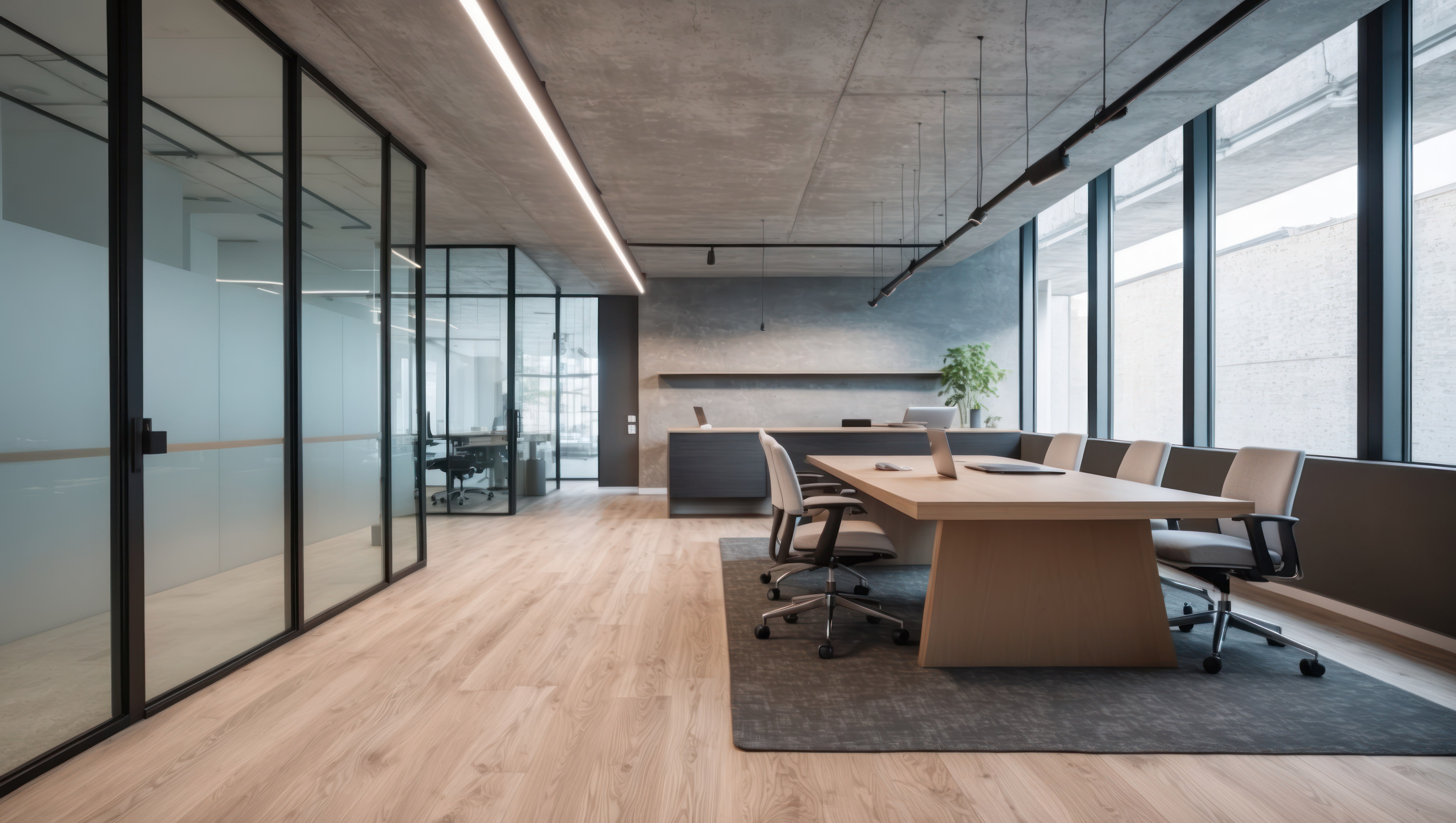 Modern office space featuring elegant furniture city views