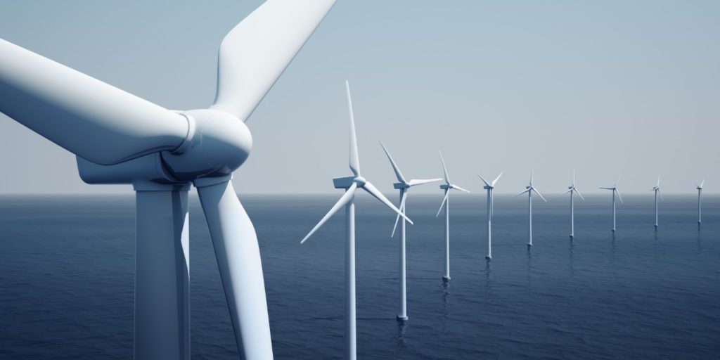 Wind turbines offshore ocean